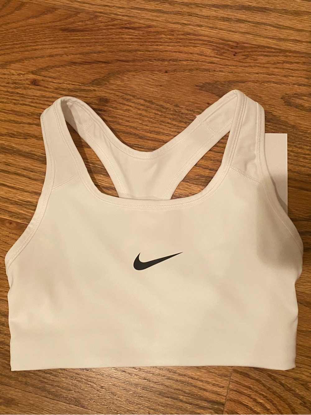 Nike White Racerback Sports Bra with Black Swoosh